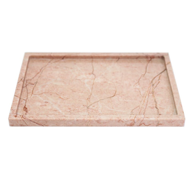 DUANYAN Real Luxurious Natural Marble Vanity Tray Genuine Marble Storage Tray for Home Decor Stone Tray for Bathroom/Kitchen/Vanity/Dresser Non-Resin/Non-Ceramic/Cream Rose - Image 1